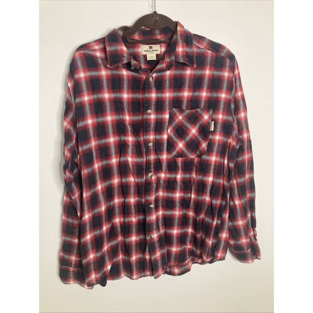 Woolrich Shirt Mens Large Red Plaid Flannel Long Sleeve Button Camp Cabin Cozy